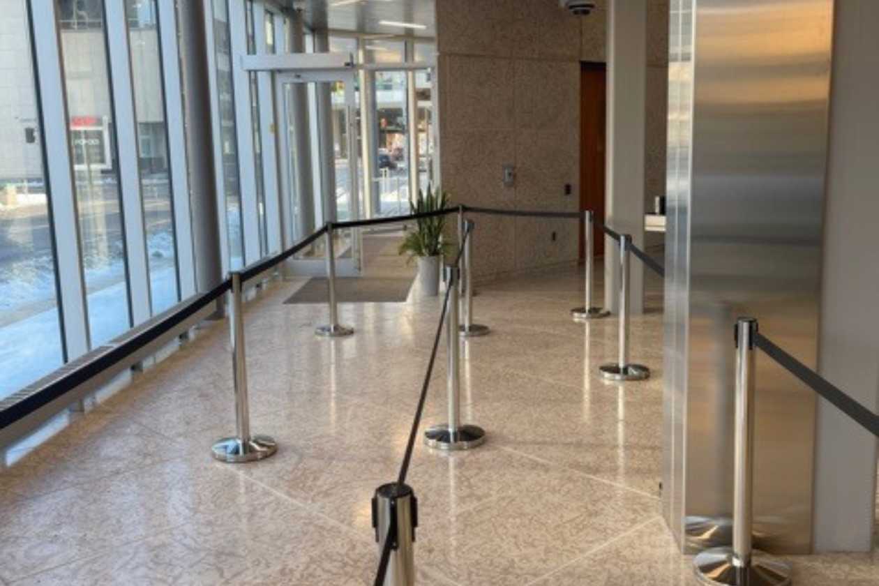 Stanchions in a commercial space
